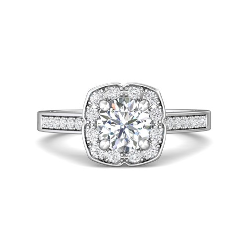 FlyerFit&reg; 14K White Gold Micropave Halo Engagement Ring