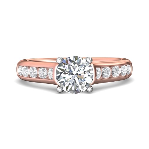 FlyerFit&reg; 18K Pink Gold Shank And White Gold Top Channel and Shared Prong Engagement Ring