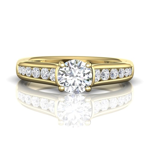 FlyerFit&reg; 18K Yellow Gold Channel and Shared Prong Engagement Ring