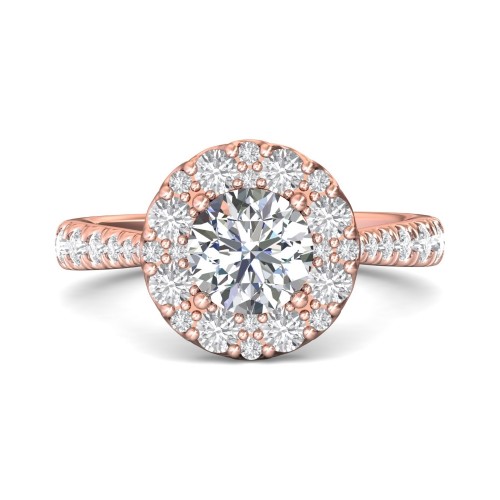 FlyerFit&reg; 14K Pink Gold Micropave Halo Engagement Ring