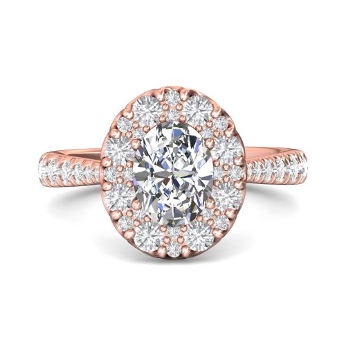 FlyerFit&reg; 14K Pink Gold Micropave Halo Engagement Ring