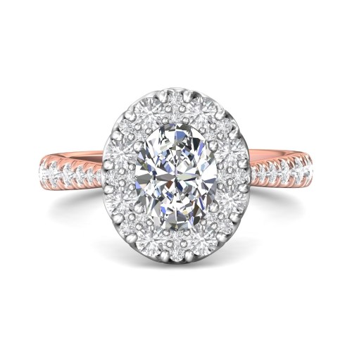 FlyerFit&reg; 14K Pink Gold Shank And White Gold Top Micropave Halo Engagement Ring
