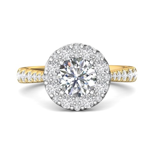 FlyerFit&reg; 18K Yellow Gold Shank And White Gold Top Micropave Halo Engagement Ring