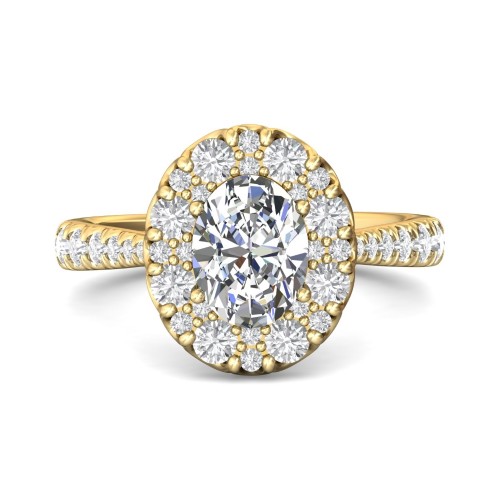 FlyerFit&reg; 18K Yellow Gold Micropave Halo Engagement Ring