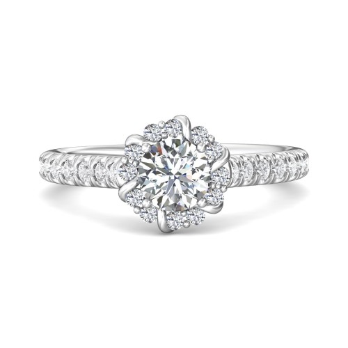 FlyerFit&reg; 14K White Gold Micropave Halo Engagement Ring