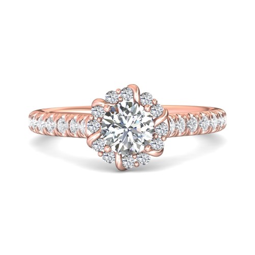 FlyerFit&reg; 18K Pink Gold Micropave Halo Engagement Ring