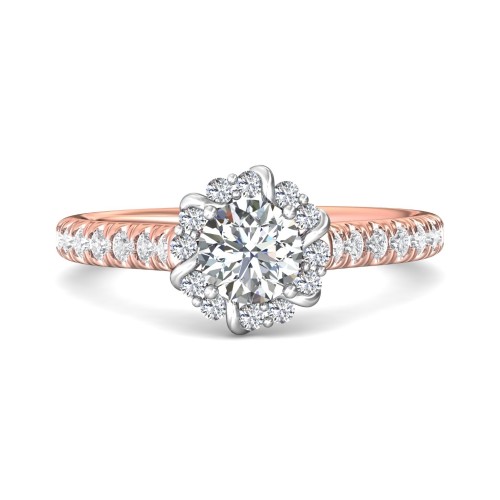 FlyerFit&reg; 14K Pink Gold Shank And White Gold Top Micropave Halo Engagement Ring
