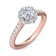FlyerFit® 18K Pink Gold Shank And White Gold Top Micropave Halo Engagement Ring