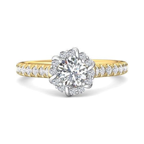 FlyerFit&reg; 18K Yellow Gold Shank And White Gold Top Micropave Halo Engagement Ring