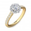 FlyerFit® 18K Yellow Gold Shank And White Gold Top Micropave Halo Engagement Ring