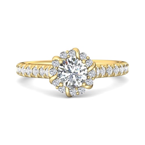 FlyerFit&reg; 14K Yellow Gold Micropave Halo Engagement Ring