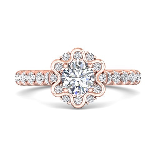 FlyerFit&reg; 14K Pink Gold Micropave Halo Engagement Ring