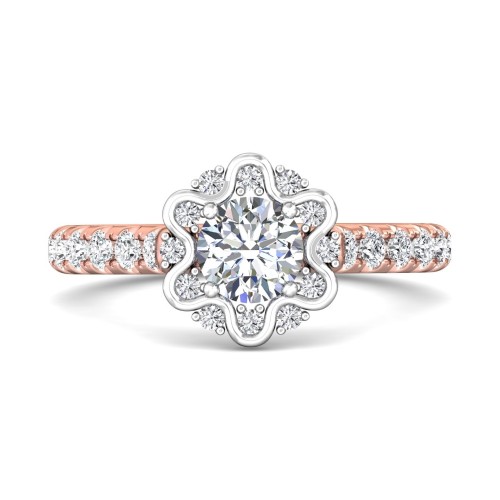 FlyerFit&reg; 18K Pink Gold Shank And White Gold Top Micropave Halo Engagement Ring