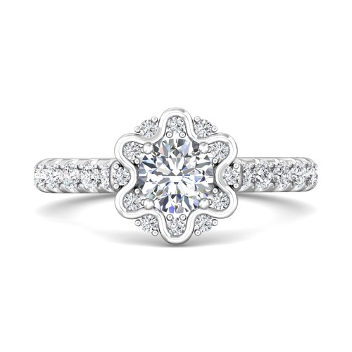 FlyerFit&reg; 18K White Gold Micropave Halo Engagement Ring