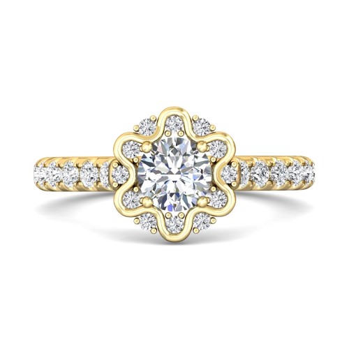 FlyerFit&reg; 14K Yellow Gold Micropave Halo Engagement Ring