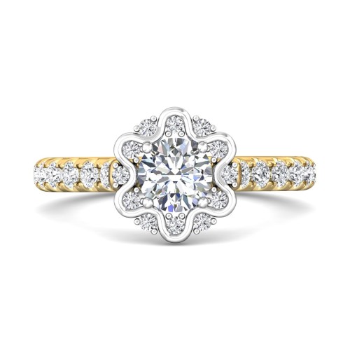FlyerFit&reg; 14K Yellow and 14K White Gold Micropave Halo Engagement Ring