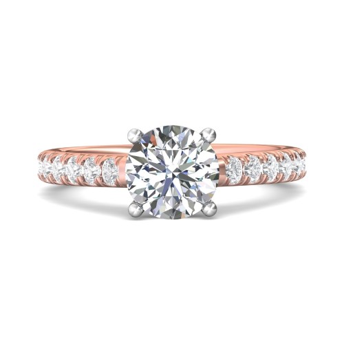 FlyerFit&reg; 18K Pink Gold Shank And White Gold Top Micropave Engagement Ring