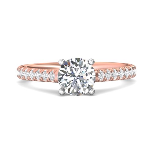 FlyerFit&reg; 18K Pink Gold Shank And White Gold Top Micropave Engagement Ring