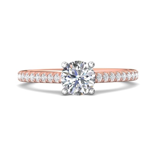 FlyerFit&reg; 18K Pink Gold Shank And White Gold Top Micropave Engagement Ring