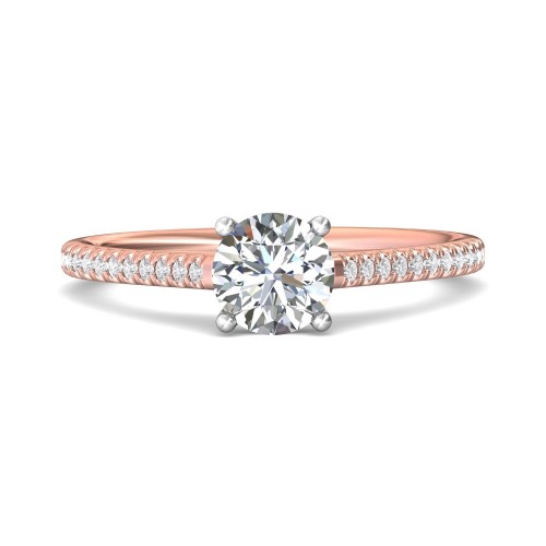 FlyerFit&reg; 14K Pink Gold Shank And White Gold Top Micropave Engagement Ring