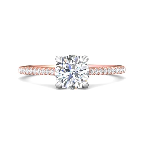 FlyerFit&reg; 14K Pink Gold Shank And White Gold Top Micropave Engagement Ring