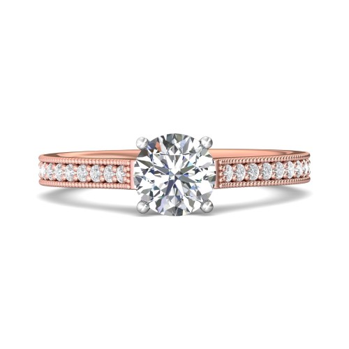 FlyerFit&reg; 14K Pink Gold Shank And White Gold Top Micropave Engagement Ring