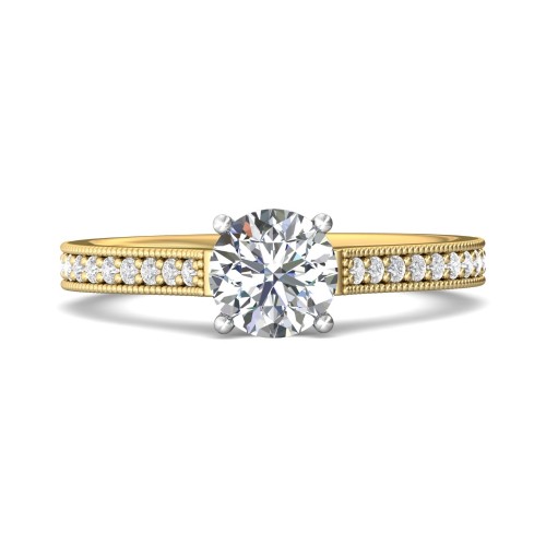 FlyerFit&reg; 18K Yellow Gold Shank And White Gold Top Micropave Engagement Ring
