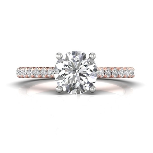 FlyerFit&reg; 14K Pink Gold Shank And White Gold Top Micropave Engagement Ring