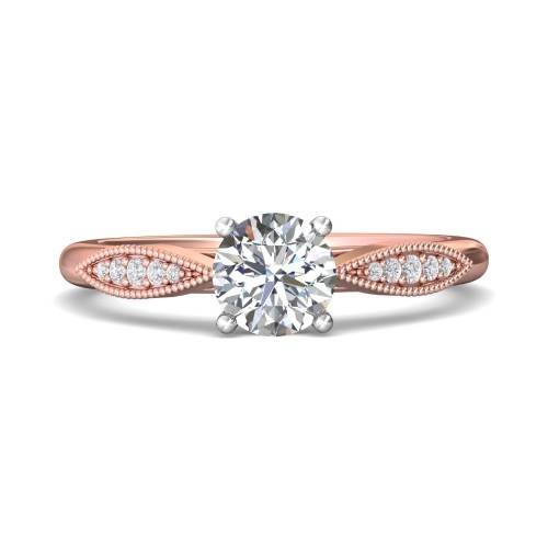 FlyerFit&reg; 18K Pink Gold Shank And White Gold Top Micropave Engagement Ring