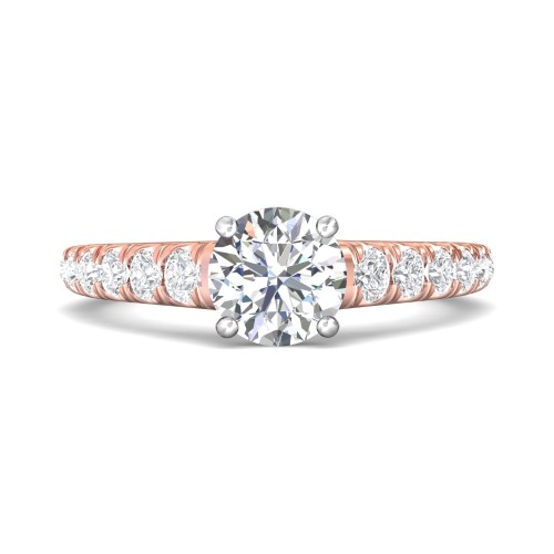 FlyerFit&reg; 14K Pink Gold Shank And White Gold Top Micropave Engagement Ring
