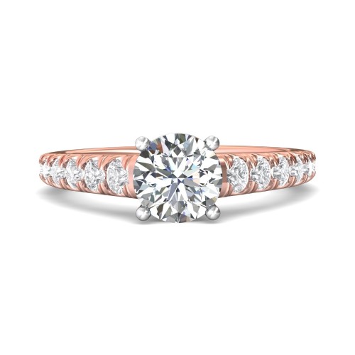 FlyerFit&reg; 18K Pink Gold Shank And White Gold Top Micropave Engagement Ring
