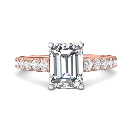 FlyerFit&reg; 14K Pink Gold Shank And White Gold Top Micropave Engagement Ring