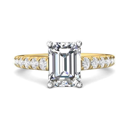 FlyerFit&reg; 18K Yellow Gold Shank And White Gold Top Micropave Engagement Ring