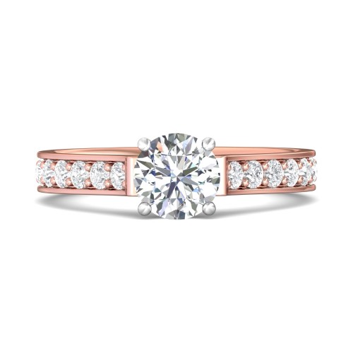 FlyerFit&reg; 18K Pink Gold Shank And White Gold Top Micropave Engagement Ring