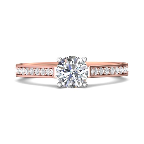 FlyerFit&reg; 14K Pink Gold Shank And White Gold Top Micropave Engagement Ring