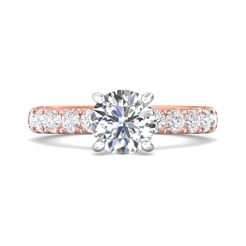 FlyerFit&reg; 18K Pink Gold Shank And White Gold Top Micropave Engagement Ring