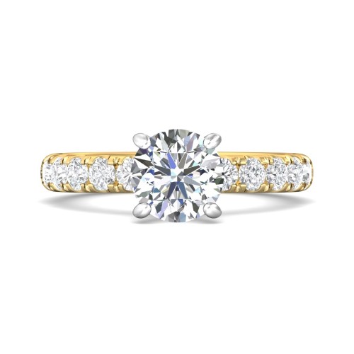 FlyerFit&reg; 18K Yellow Gold Shank And White Gold Top Micropave Engagement Ring