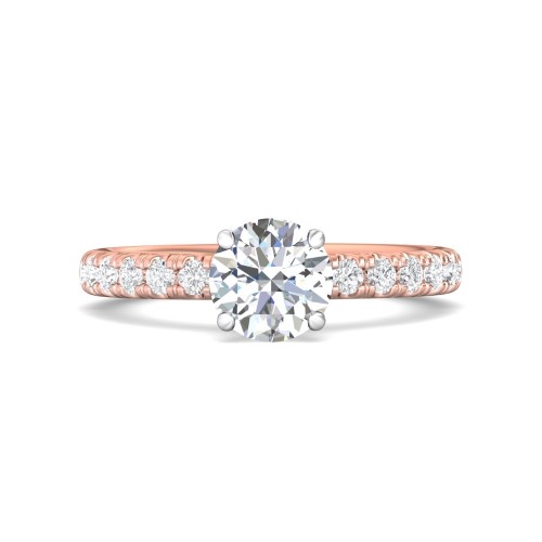 FlyerFit® 14K Pink Gold Shank And White Gold Top Micropave Engagement Ring