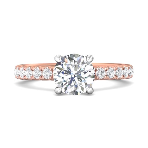 FlyerFit® 14K Pink Gold Shank And White Gold Top Micropave Engagement Ring