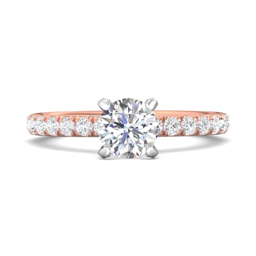 FlyerFit&reg; 18K Pink Gold Shank And White Gold Top Micropave Engagement Ring