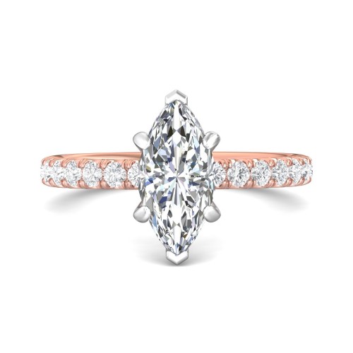 FlyerFit&reg; 18K Pink Gold Shank And White Gold Top Micropave Engagement Ring