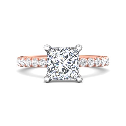 FlyerFit&reg; 14K Pink Gold Shank And White Gold Top Micropave Engagement Ring