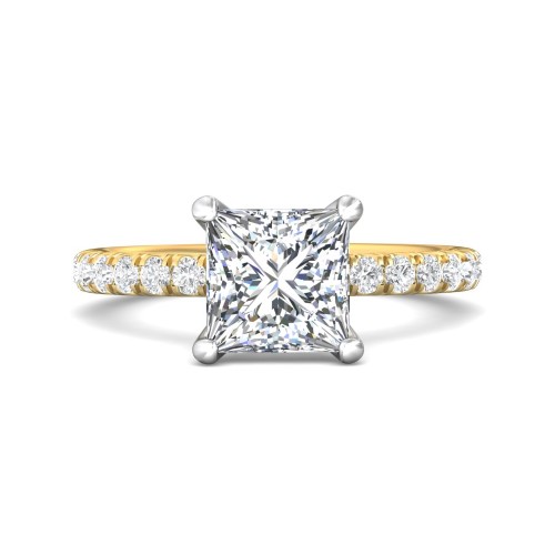 FlyerFit&reg; 18K Yellow Gold Shank And White Gold Top Micropave Engagement Ring