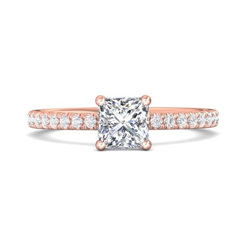FlyerFit&reg; 18K Pink Gold Micropave Engagement Ring