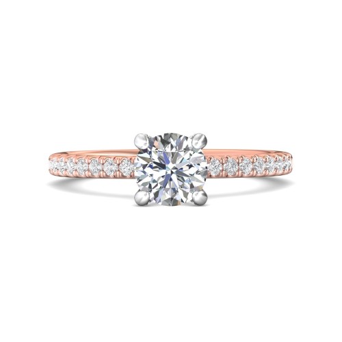FlyerFit&reg; 18K Pink Gold Shank And White Gold Top Micropave Engagement Ring