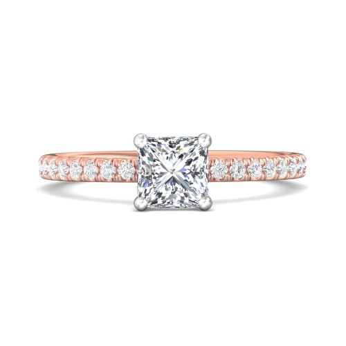 FlyerFit&reg; 18K Pink Gold Shank And White Gold Top Micropave Engagement Ring