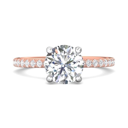 FlyerFit&reg; 14K Pink Gold Shank And White Gold Top Micropave Engagement Ring