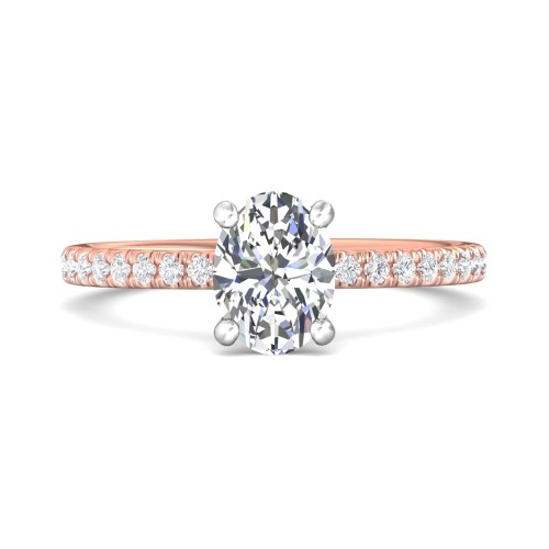 FlyerFit&reg; 18K Pink Gold Shank And White Gold Top Micropave Engagement Ring
