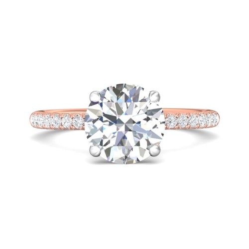 FlyerFit&reg; 14K Pink Gold Shank And White Gold Top Micropave Engagement Ring