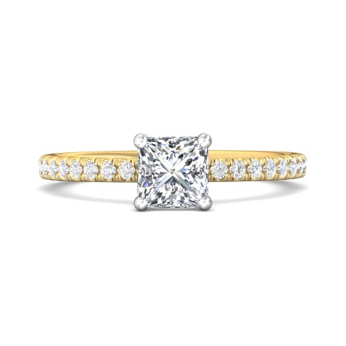 FlyerFit&reg; 18K Yellow Gold Shank And White Gold Top Micropave Engagement Ring